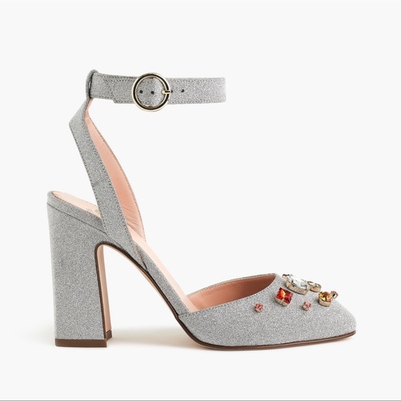 J Crew Vicky Pump With Jewels Silver Glitter 6.5 - Picture 16 of 16